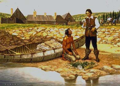 Louis Hébert échange des herbes médicinales avec les indiens...